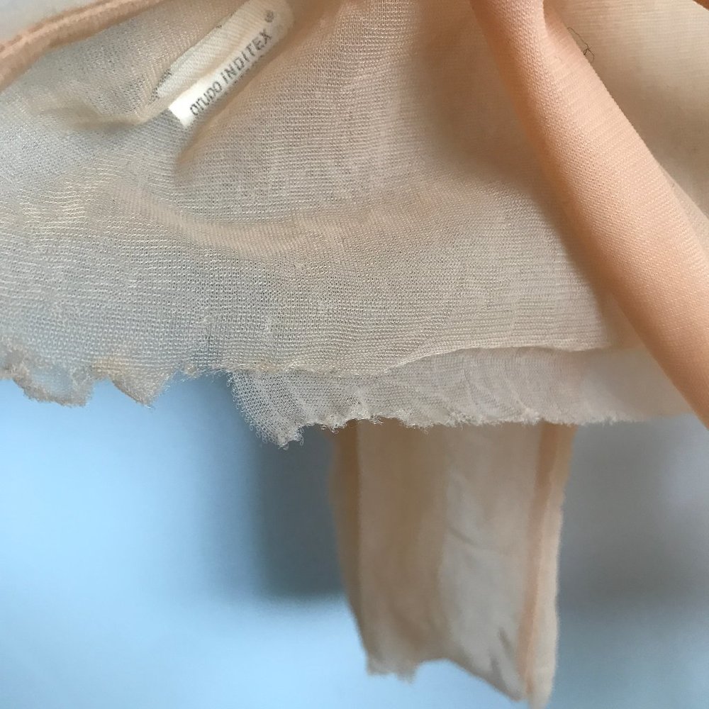 Zara Nude Sheer Long Sleeve Belted Blouse - Picture 6 of 13